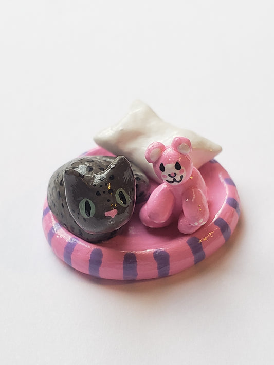 Miniature Cat Desk Buddy with Toys and Bed Accessories!